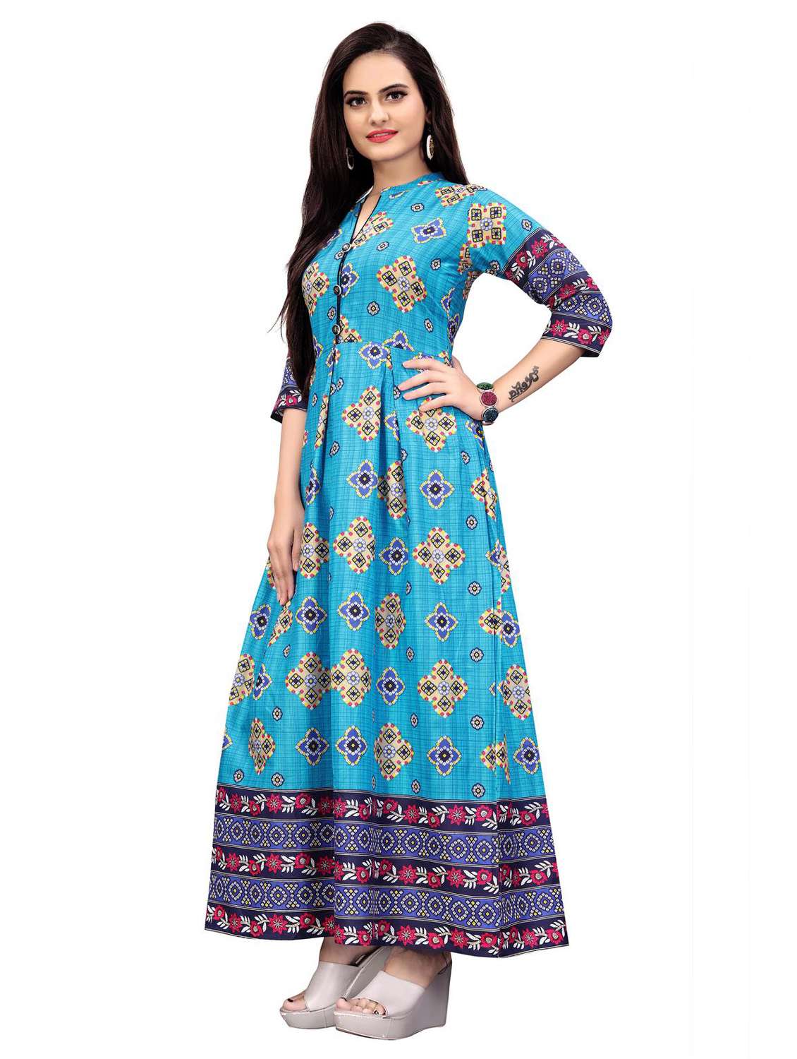 printed rayon fit & flare gown - 18176148 -  Standard Image - 2