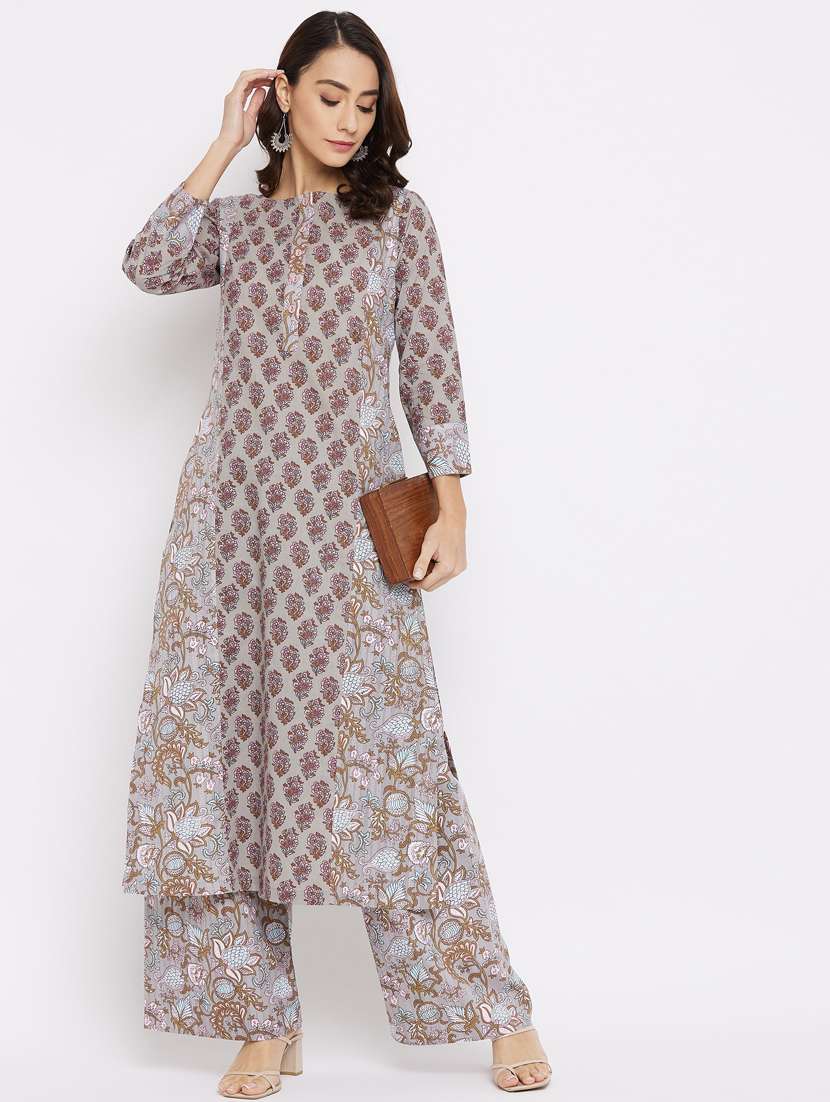 grey cotton kurta palazzo  set