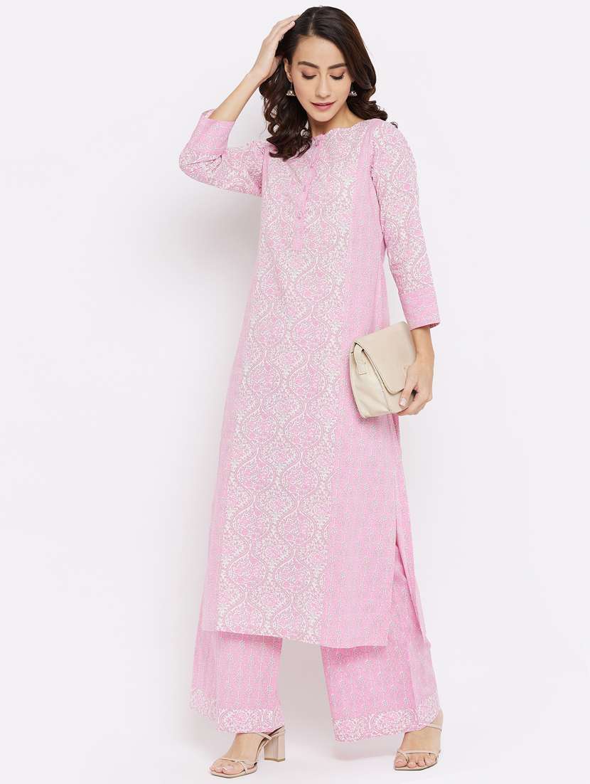 women three quarter sleeve kurta palazzo set