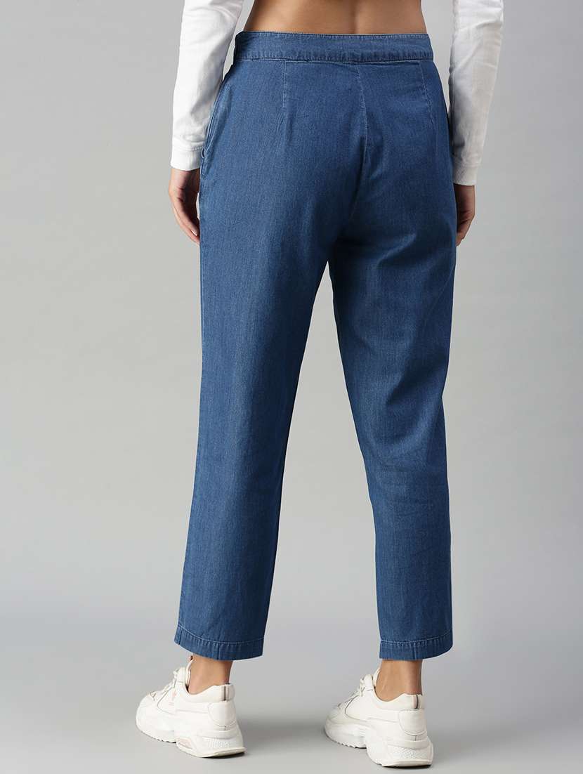 blue cotton flat front trouser - 18178806 - Standard Image - 2