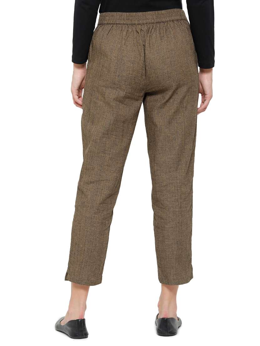brown cotton straight tapered pant - 18178807 -  Standard Image - 2