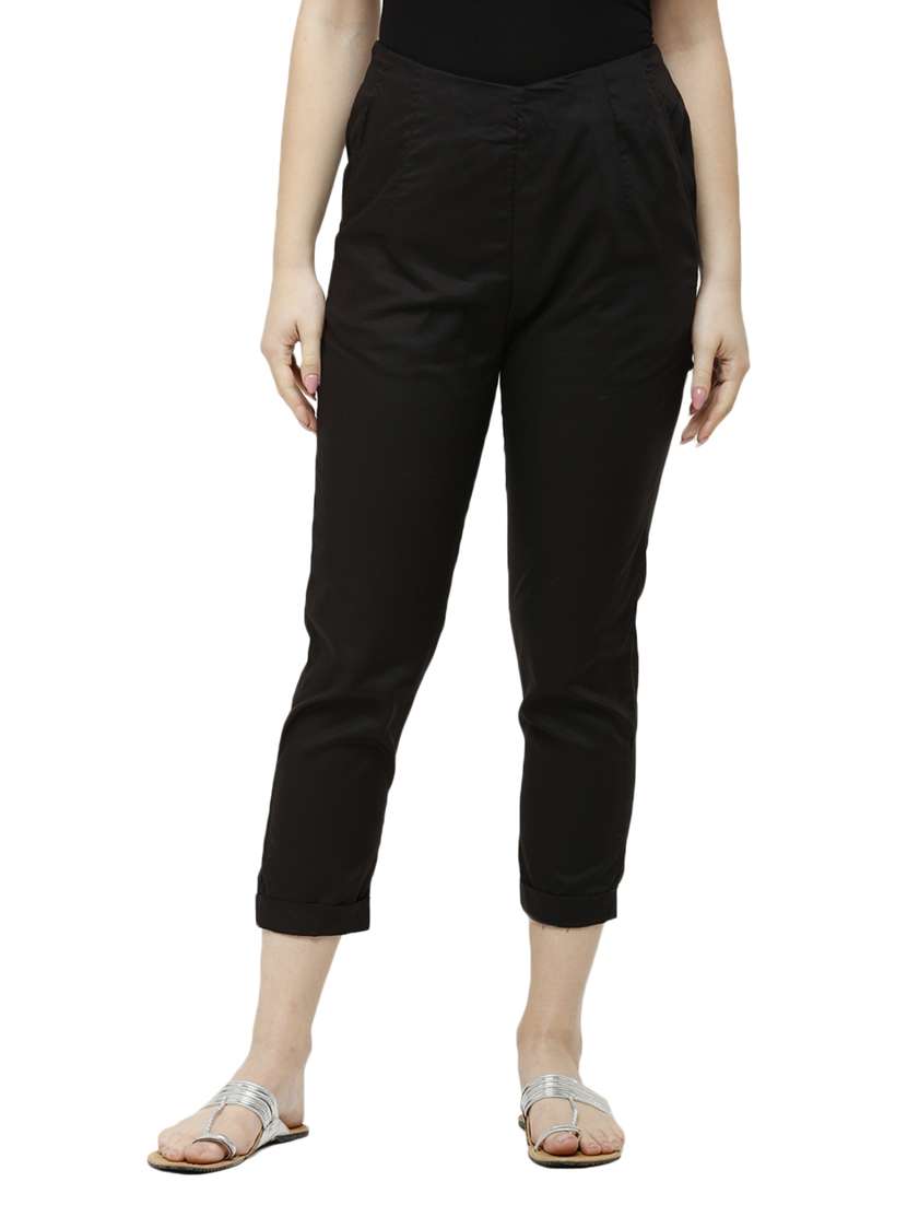 black viscose straight tapered pant
