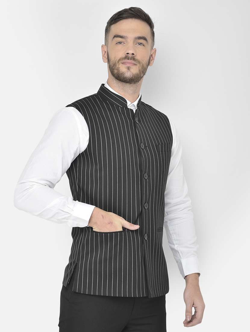 black stripe classic nehru jacket - 18178891 - Standard Image - 2