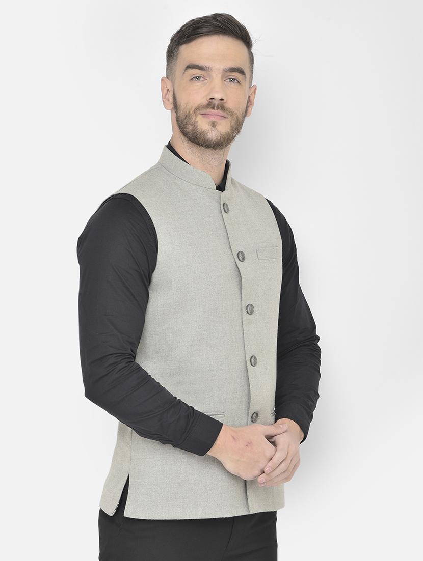 grey solid classic waist coat - 18178896 - Standard Image - 2