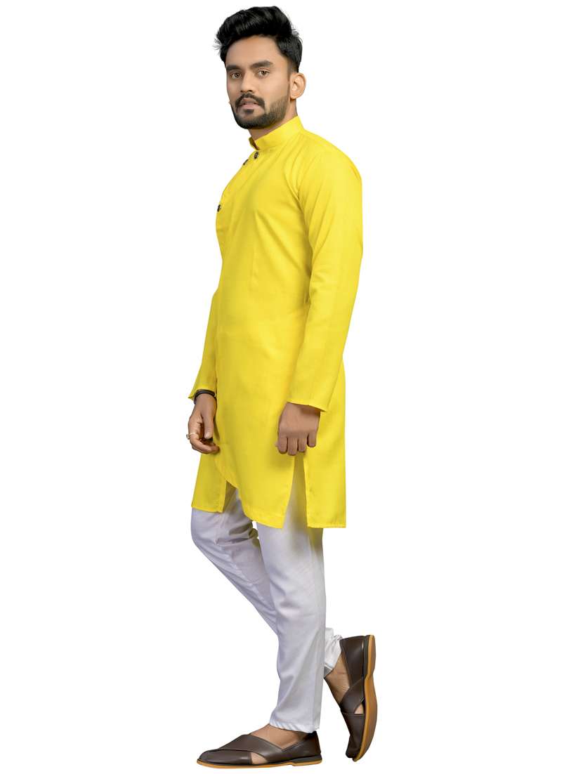 yellow silk blend kurta - 18179244 -  Standard Image - 2