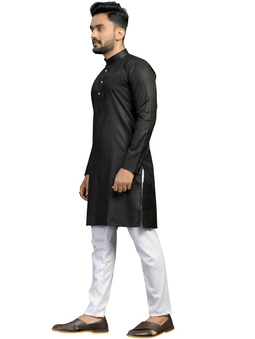 black solid kurta pyjama set  - 18179245 -  Standard Image - 2