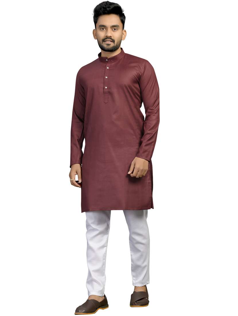 men mandarin neck solid kurta pyjama set 