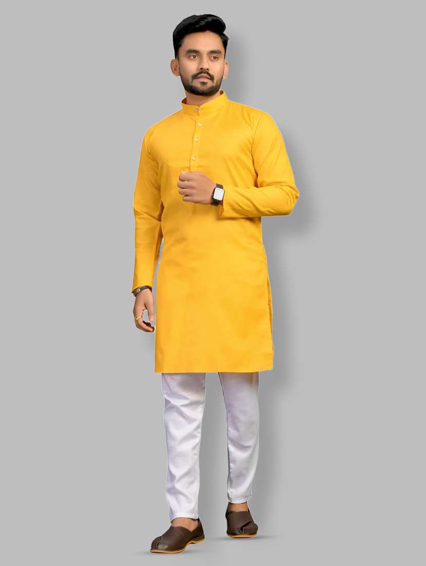 men mandarin neck solid kurta pyjama set 