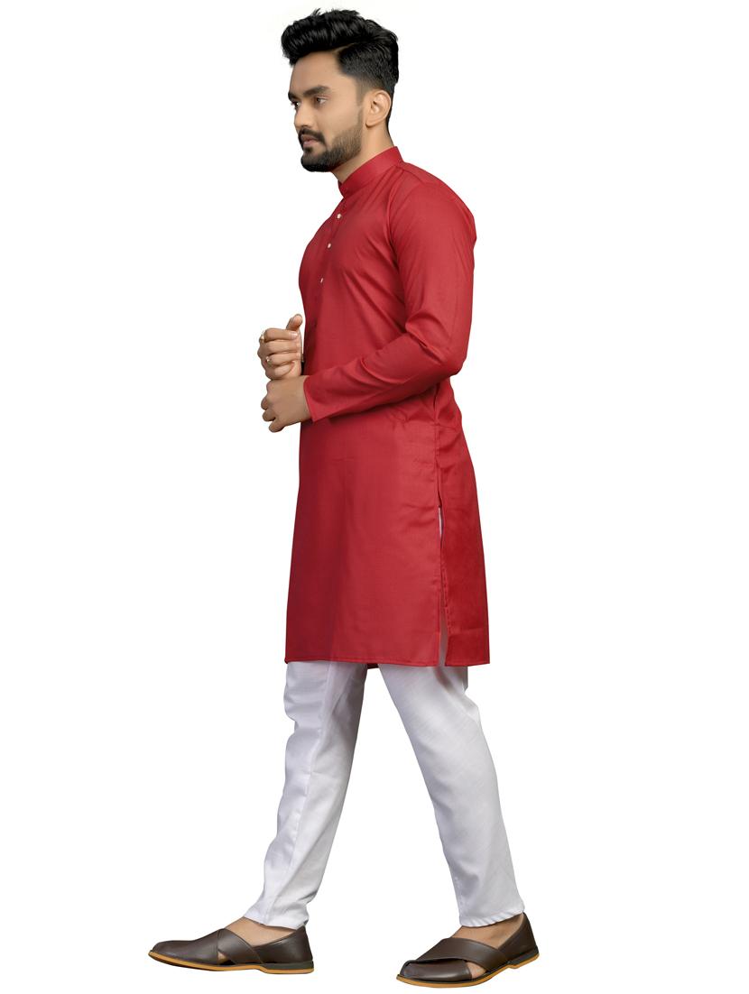red silk blend kurta - 18179256 - Standard Image - 2