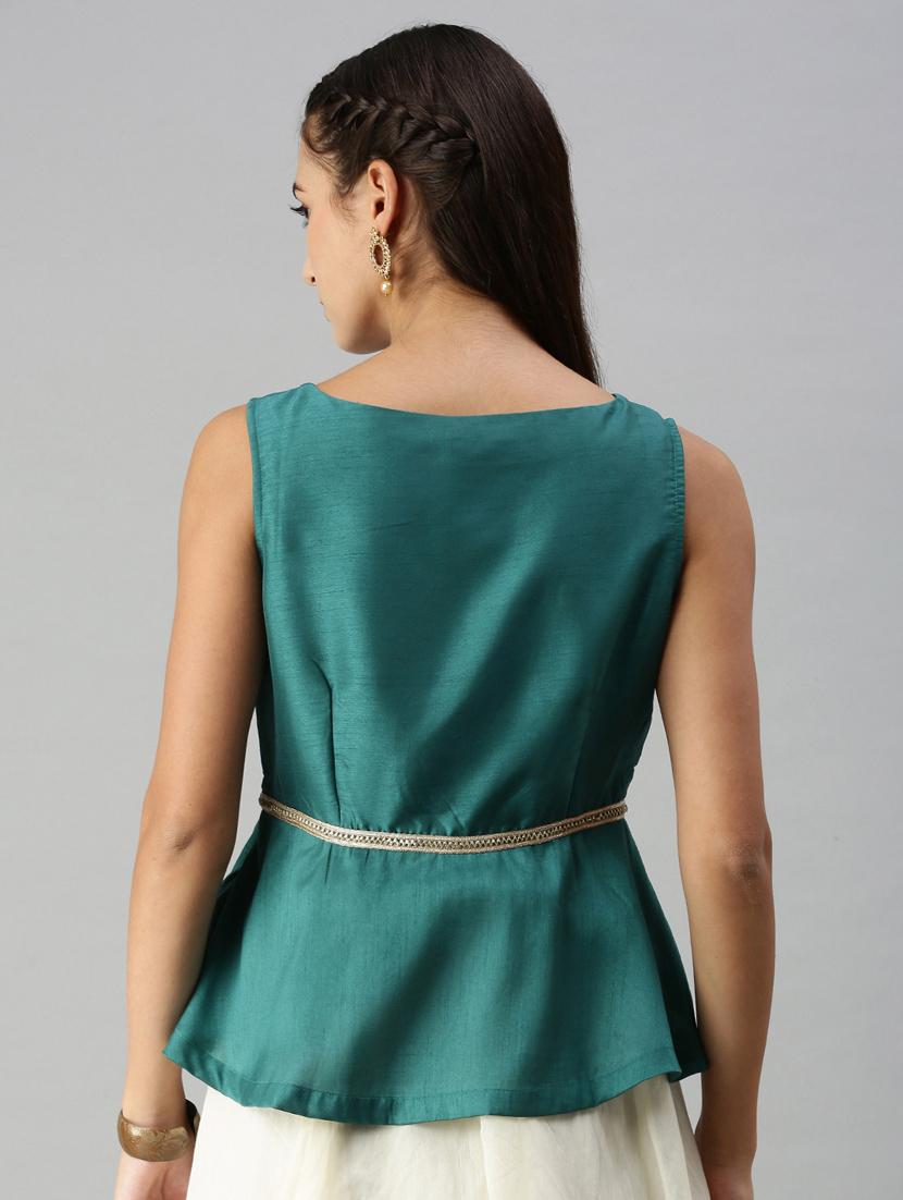 women's peplum round neck top - 18179287 - Standard Image - 2