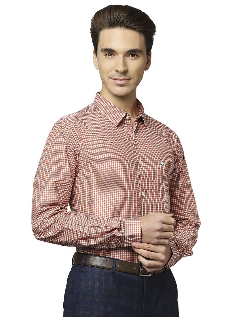 orange checkered formal shirt