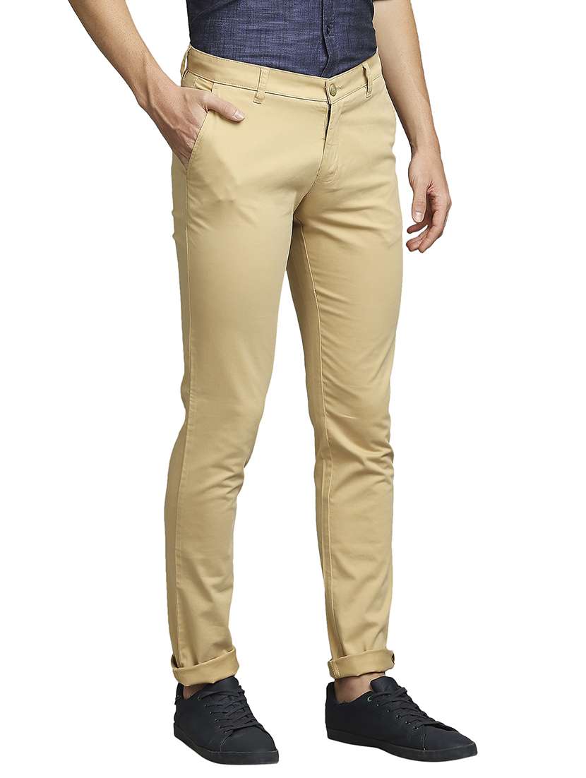 brown solid flat front casual trouser - 18180359 -  Standard Image - 2
