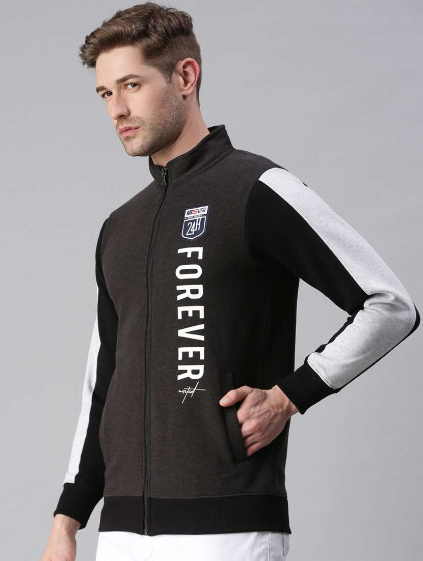 grey printed zip-up casual jacket - 18180689 -  Standard Image - 2