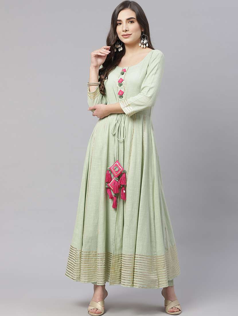 green cotton kurta pant  set
