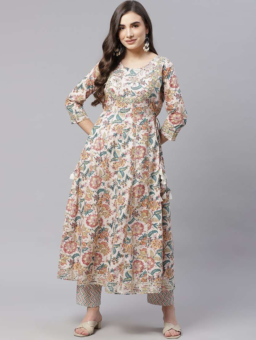 beige cotton kurta pant  set - 18181332 -  Zoom Image - 0