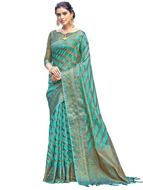 women's self design turquoise colored saree with blouse - 18181569 -  Standard Image - 0