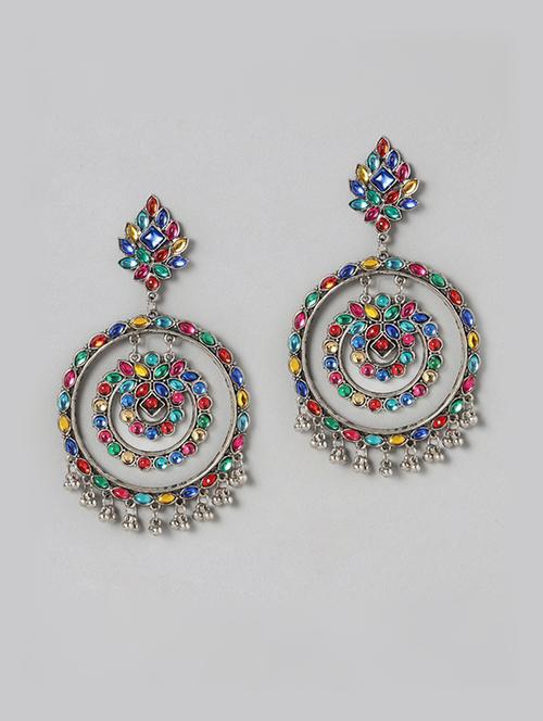 multi colored silver plated chandballi earring - 18181677 -  Standard Image - 0