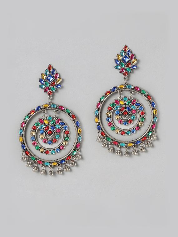 multi colored silver plated chandballi earring - 18181677 -  Zoom Image - 0