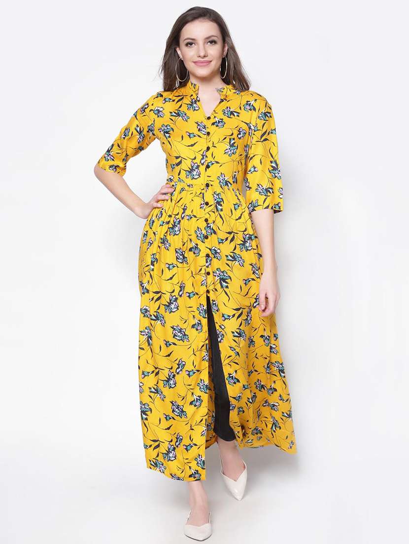 mandarin neck floral maxi tunic