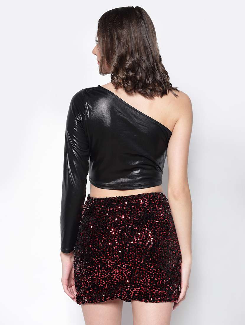 women's crop single shoulder top - 18181955 -  Standard Image - 2