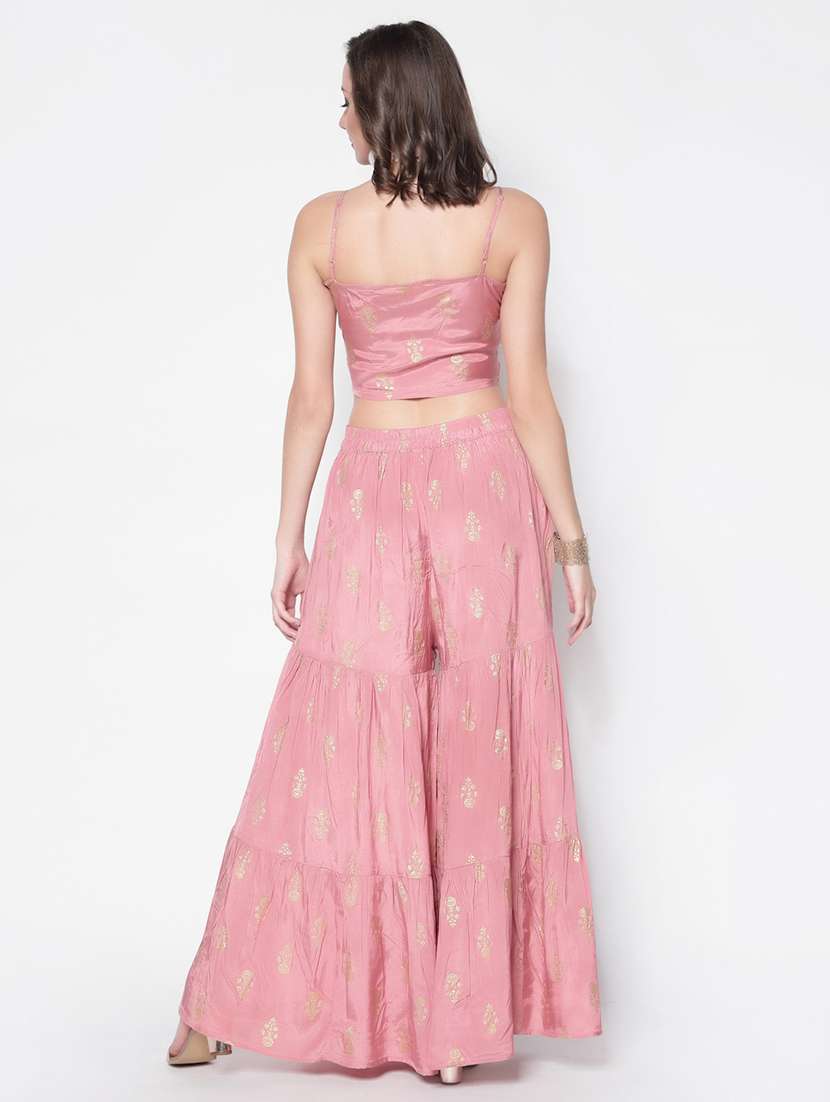 printed crop top with palazzo set - 18181985 -  Standard Image - 2