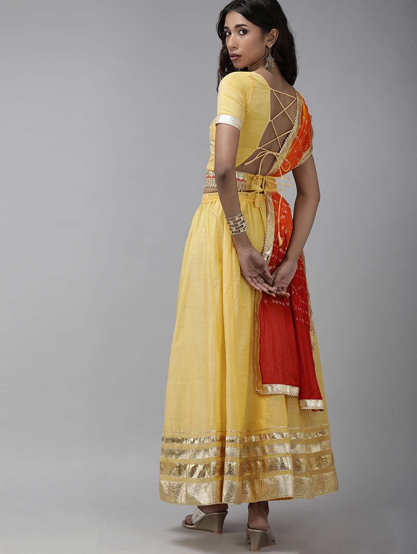 yellow chanderi flared lehenga - 18182316 - Standard Image - 2