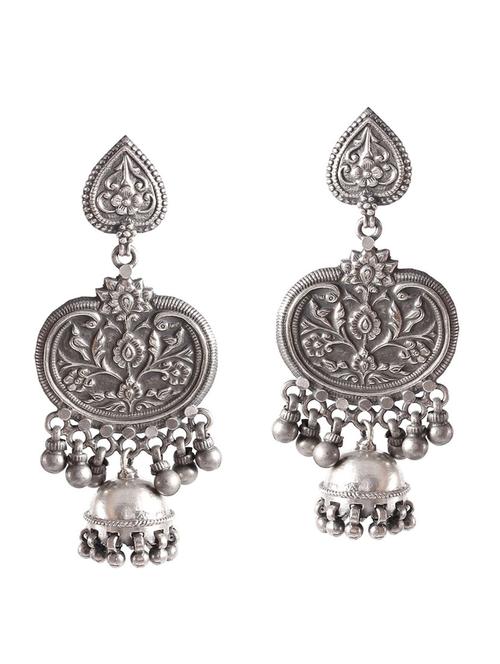 silver tear-drop design stud jhumka - 18182568 - Standard Image - 0
