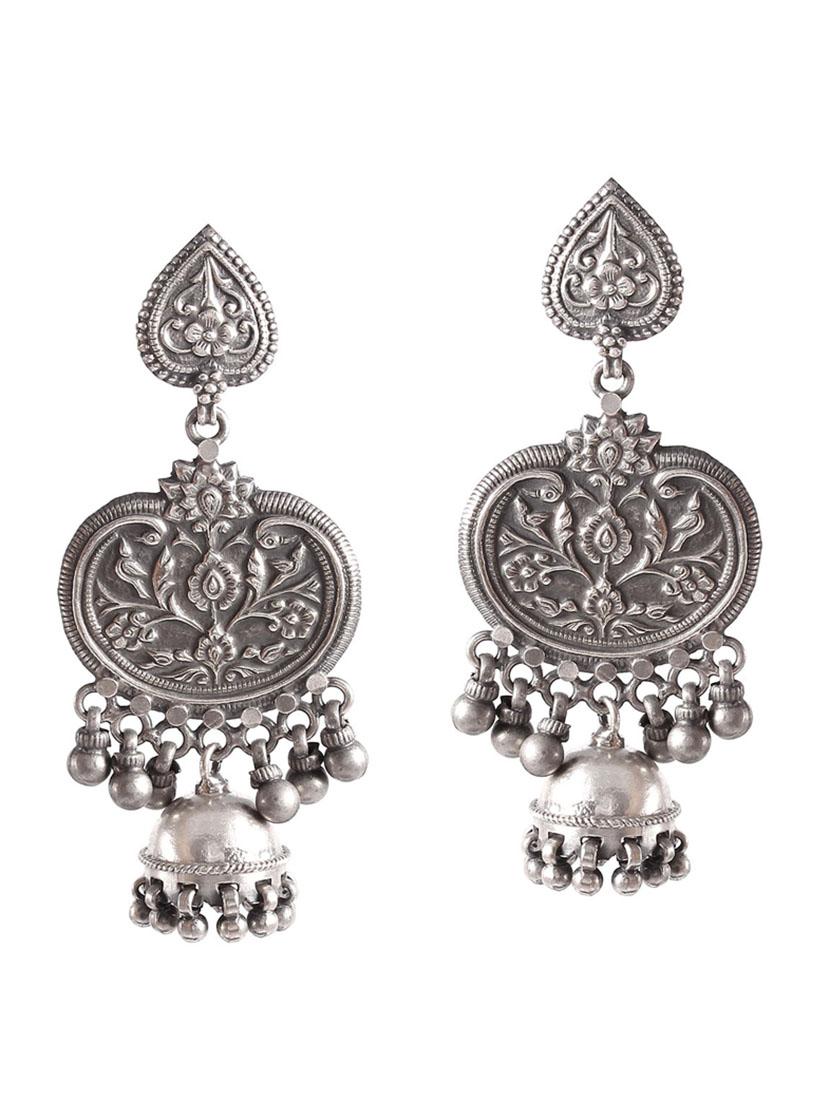 silver tear-drop design stud jhumka - 18182568 - Zoom Image - 0
