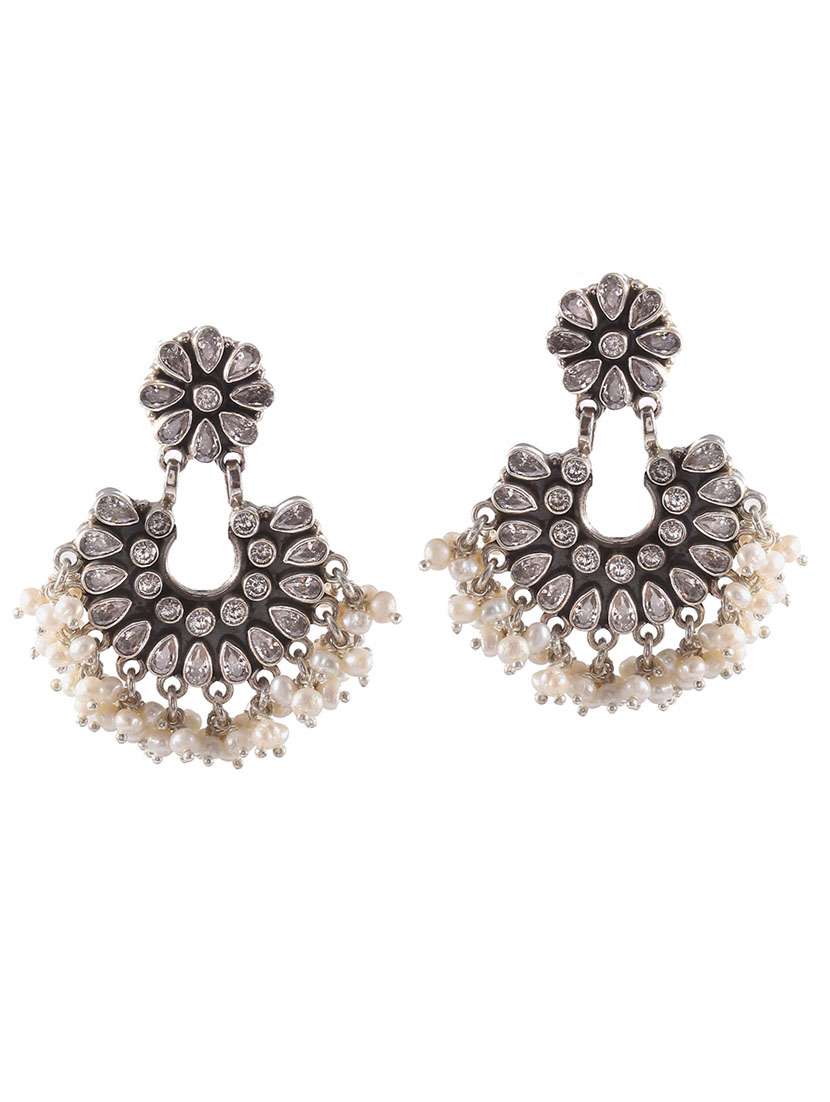 silver floral design cz's ear studs