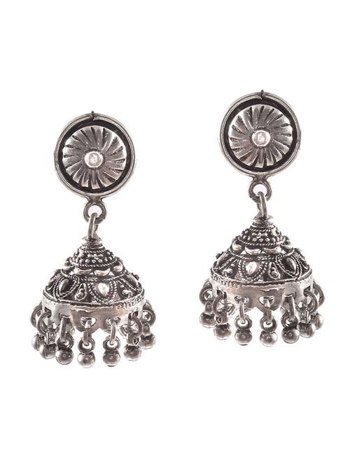 silver temple design stud jhumkis - 18182574 -  Standard Image - 0