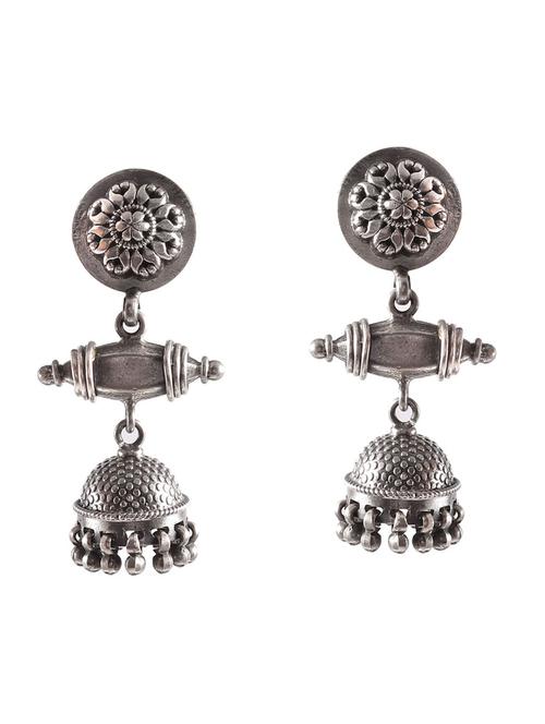 silver temple design stud jhumkis - 18182575 - Standard Image - 0