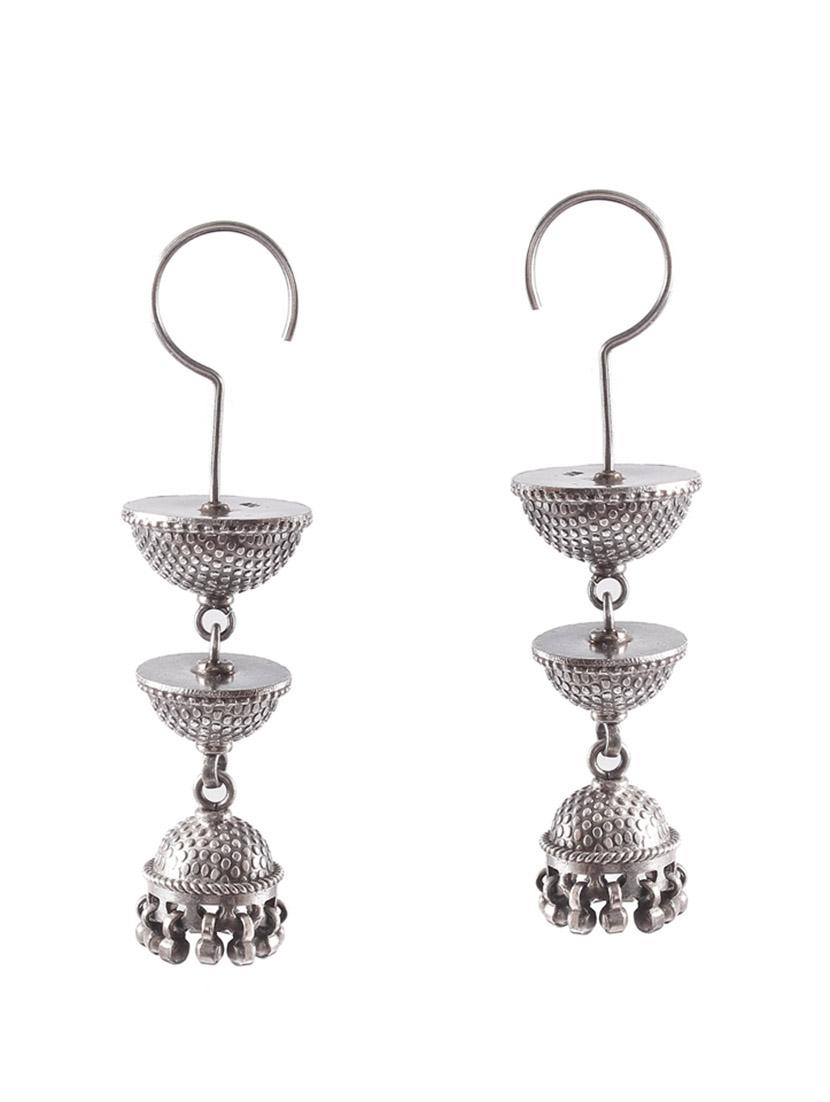 silver temple design drop jhumkis - 18182577 - Zoom Image - 0