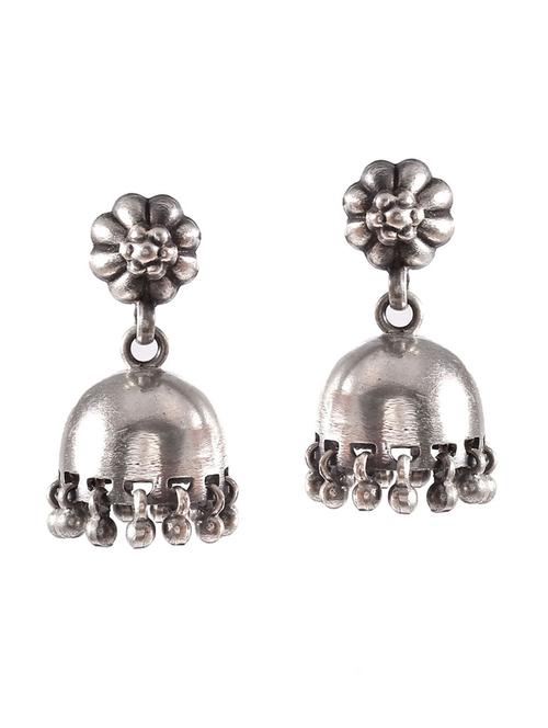 silver floral design stud jhumkis - 18182578 - Standard Image - 0