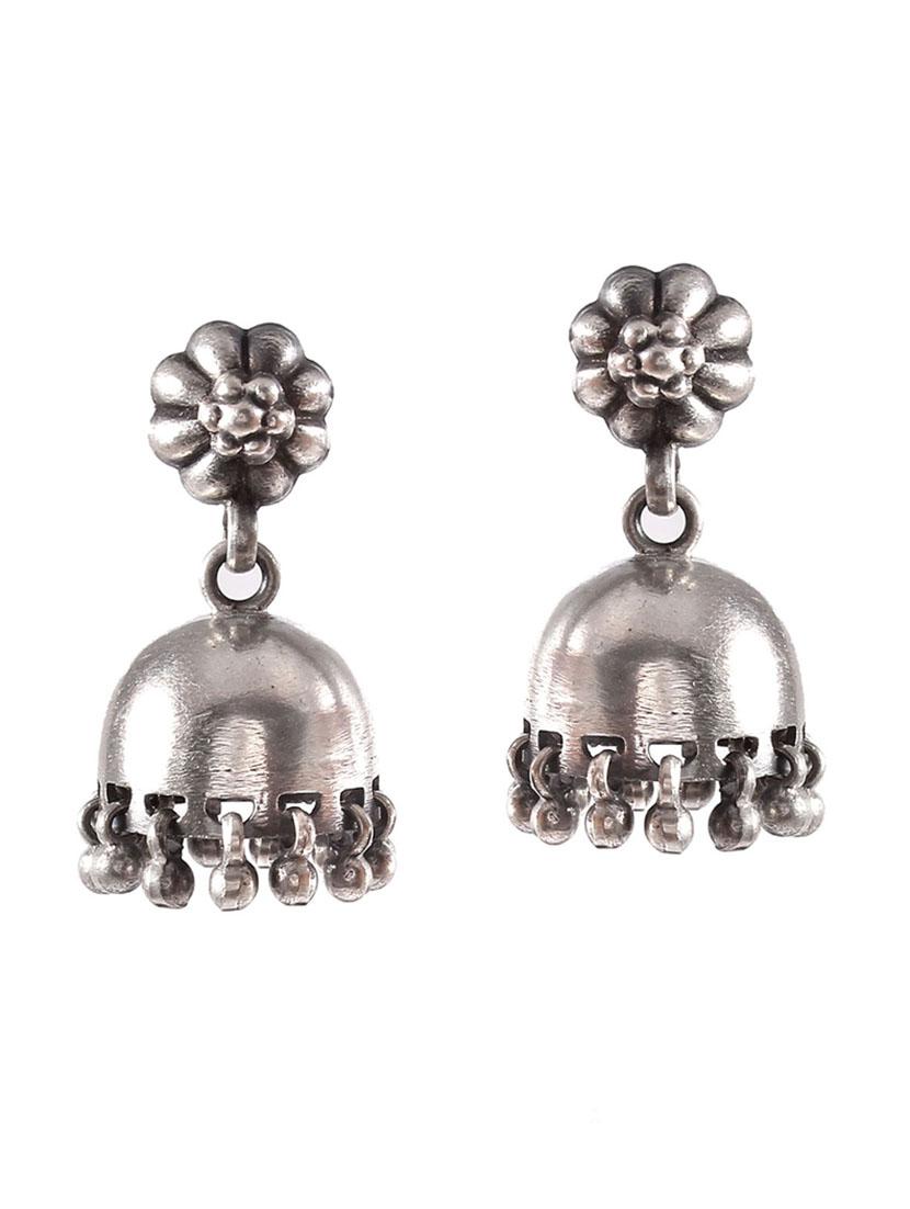 silver floral design stud jhumkis - 18182578 - Zoom Image - 0