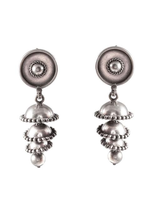 silver temple design stud jhumkis - 18182582 - Standard Image - 0