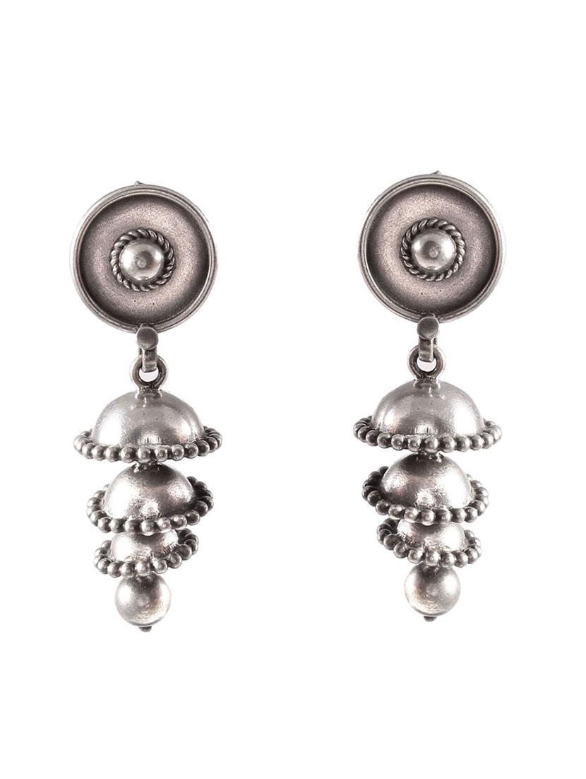 silver temple design stud jhumkis - 18182582 - Zoom Image - 0