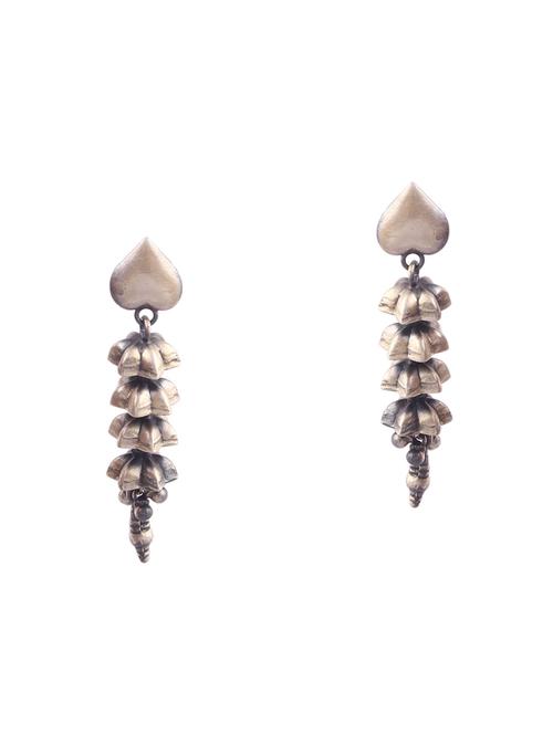 silver oxidized, unique tear-drop design, stud earrings - 18182590 -  Standard Image - 0