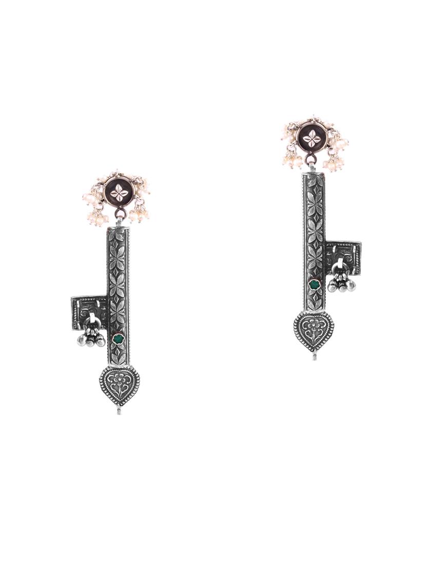 silver oxidized, antique design stud earrings - 18182598 -  Zoom Image - 0