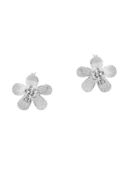 silver floral minimal rawa ear studs - 18182606 - Standard Image - 0