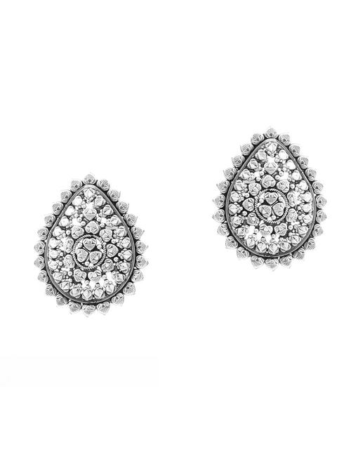 silver, tear-drop statement rawa ear studs - 18182607 - Standard Image - 0