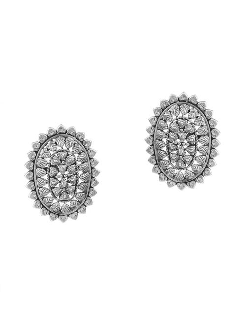 silver statement oval design rawa stud earrings - 18182611 -  Standard Image - 0