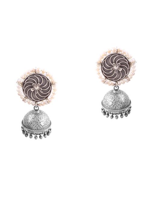 silver adorable floral statement stud jhumki - 18182612 - Standard Image - 0