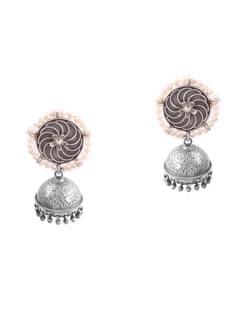 silver adorable floral statement stud jhumki - 18182612 - Zoom Image - 0