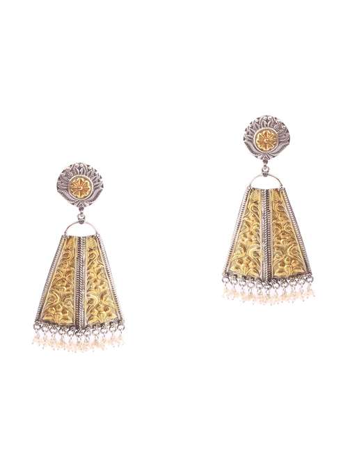 gold plated silver floral statement stud earrings - 18182616 - Standard Image - 0
