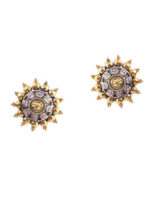 gold plated silver, statement sun-floral rawa stud earrings - 18182618 - Standard Image - 0