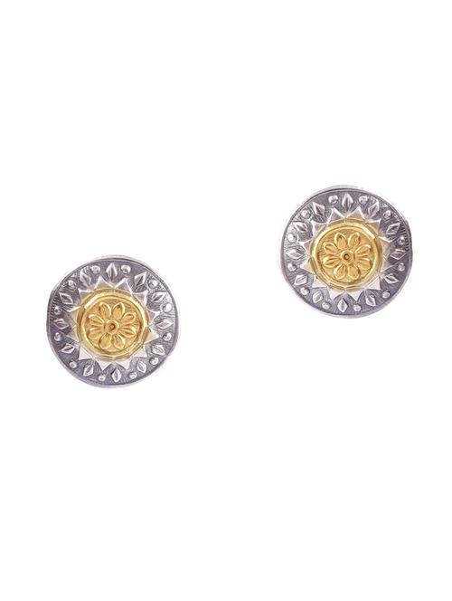 gold plated silver, floral ear studs - 18182621 - Standard Image - 0