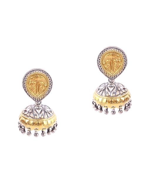 gold plated silver, tear-drop stud jhumki - 18182622 - Standard Image - 0
