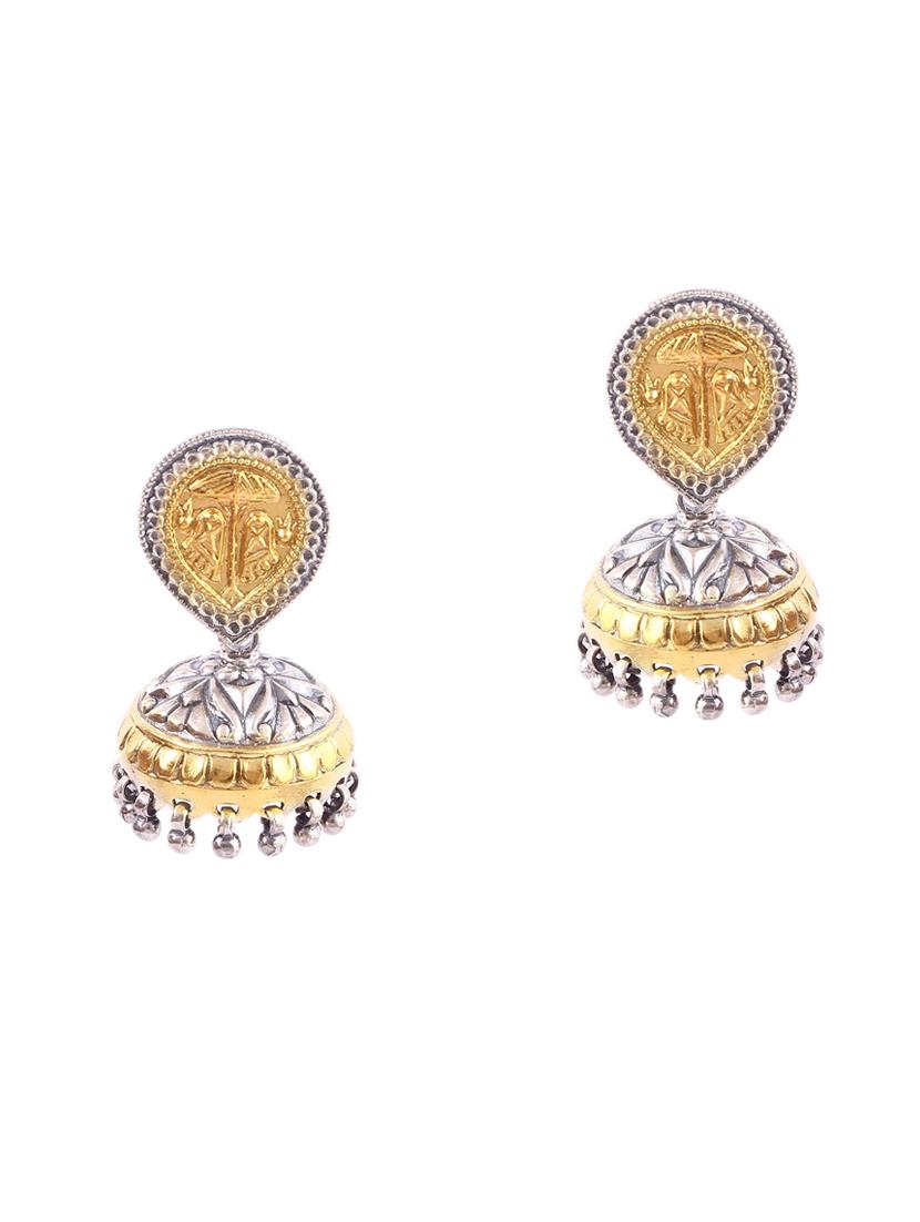 gold plated silver, tear-drop stud jhumki - 18182622 - Zoom Image - 0