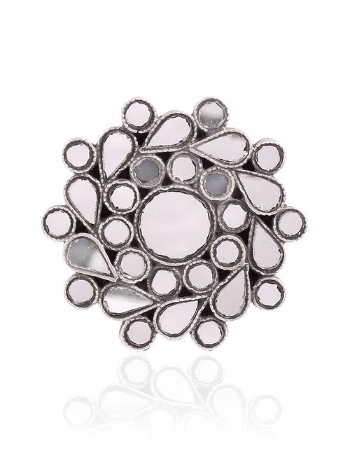 silver floral, white mirror glass, ring - 18182643 -  Standard Image - 0