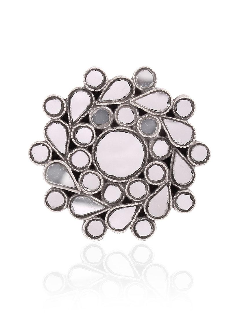 silver floral, white mirror glass, ring - 18182643 -  Zoom Image - 0